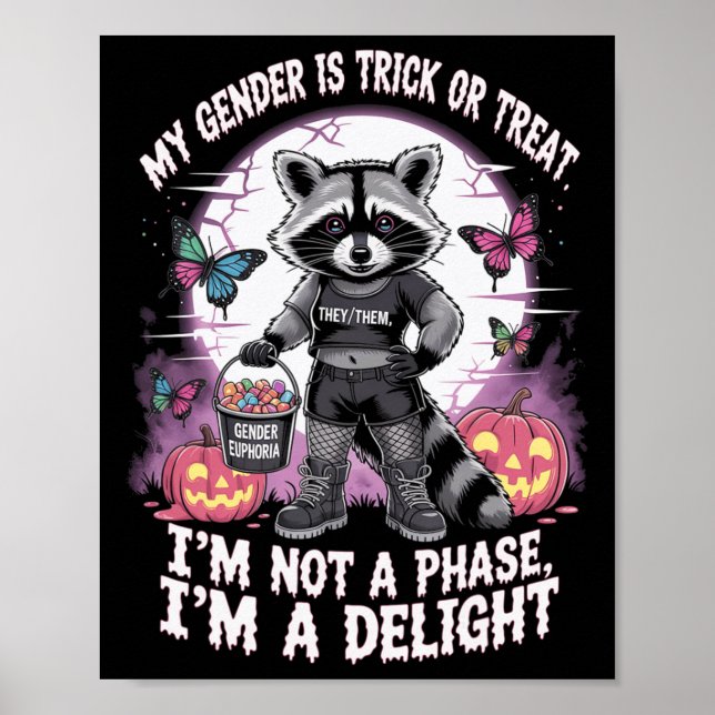 Non-binary Halloween Raccoon Pronouns Not A Phase  Poster (Front)