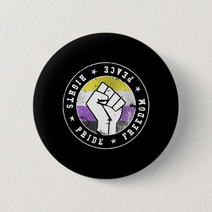 Non Binary LGBT Flag Emblem W grunge 2 Inch Round Button