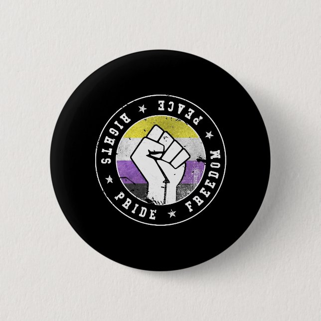Non Binary LGBT Flag Emblem W grunge 2 Inch Round Button (Front)