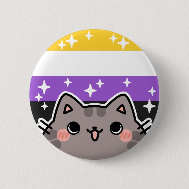 Non-Binary LGBT Pride Flag Cat Button (Front)