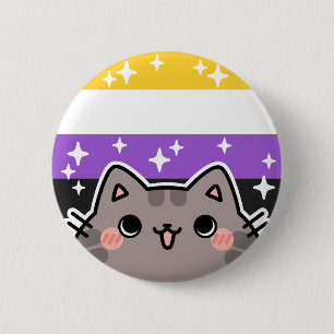 Non-Binary LGBT Pride Flag Cat Button