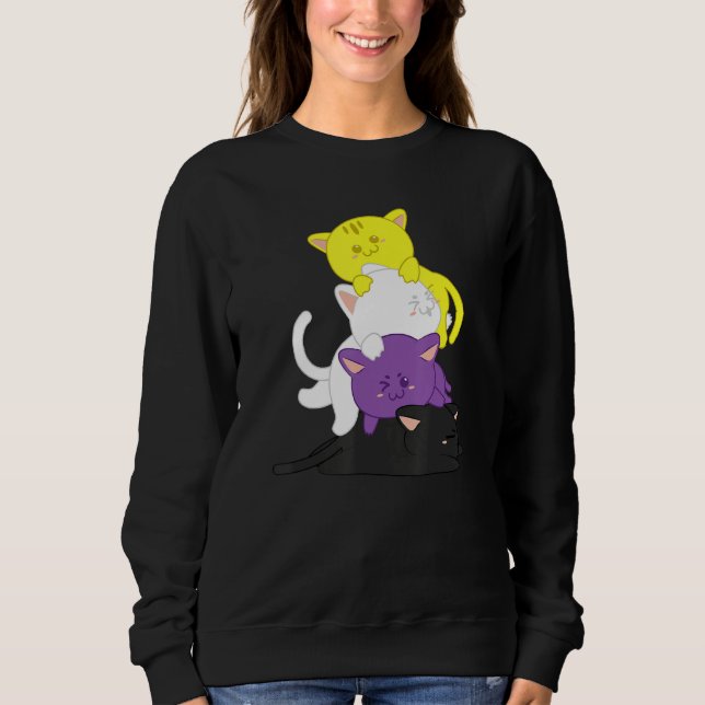 Non Binary  Non Binary Cat Lgbt Agender Supporter Sweatshirt (Front)