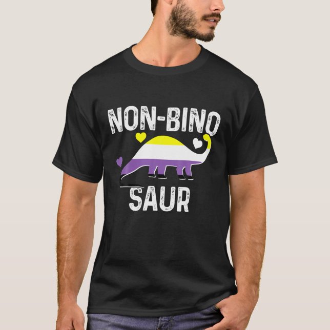 Non Binary Non-Binosaur Flag Dinosaur Funny Pride T-Shirt (Front)