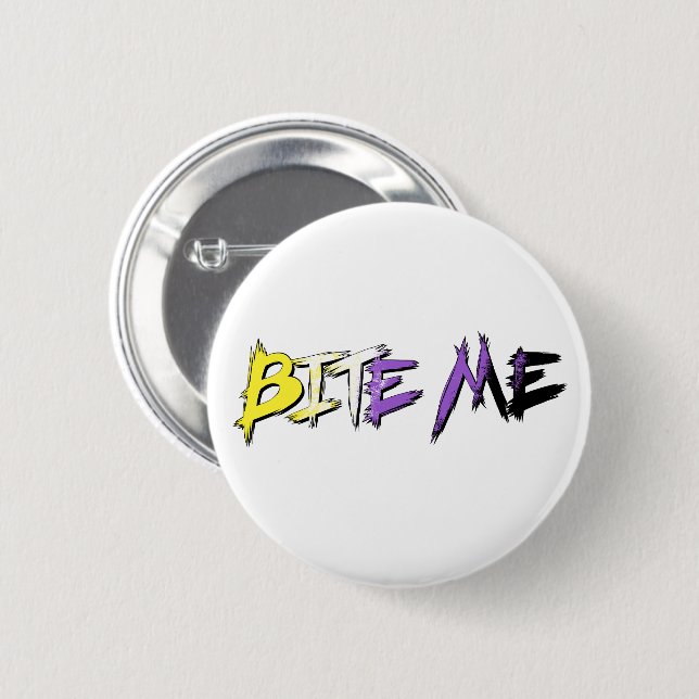 Non-Binary Pride Bite Me 2 Inch Round Button (Front & Back)