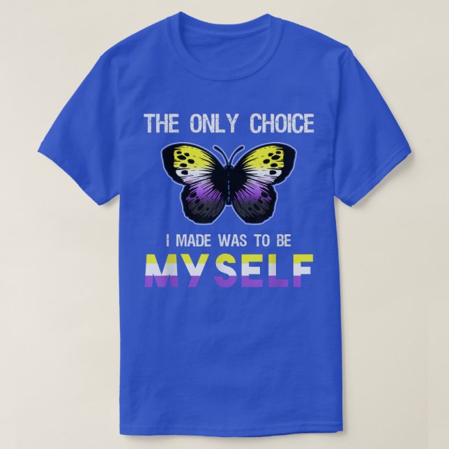Non Binary Pride Butterfly Funny LGBT Nonbinary Fl T-Shirt (Design Front)