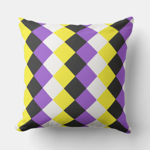 Non-binary pride colors checkered pattern throw pillow