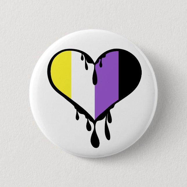 Non-Binary Pride Dripping Heart 2 Inch Round Button (Front)
