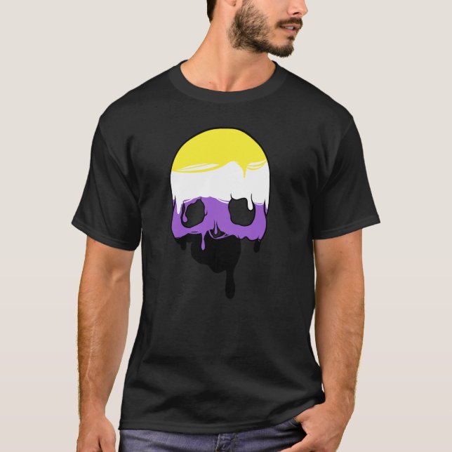 Non-Binary Pride Dripping Skull T-Shirt (Front)