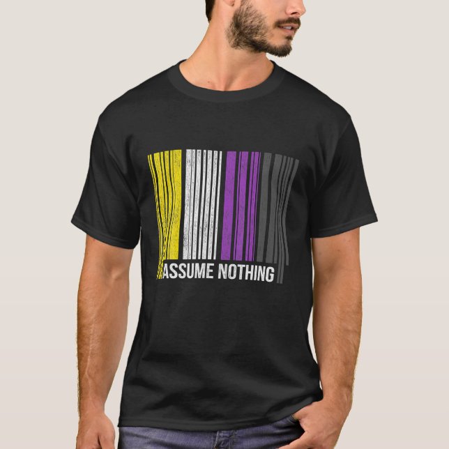 Non Binary Pride Flag Barcode Agender Genderfluid T-Shirt (Front)