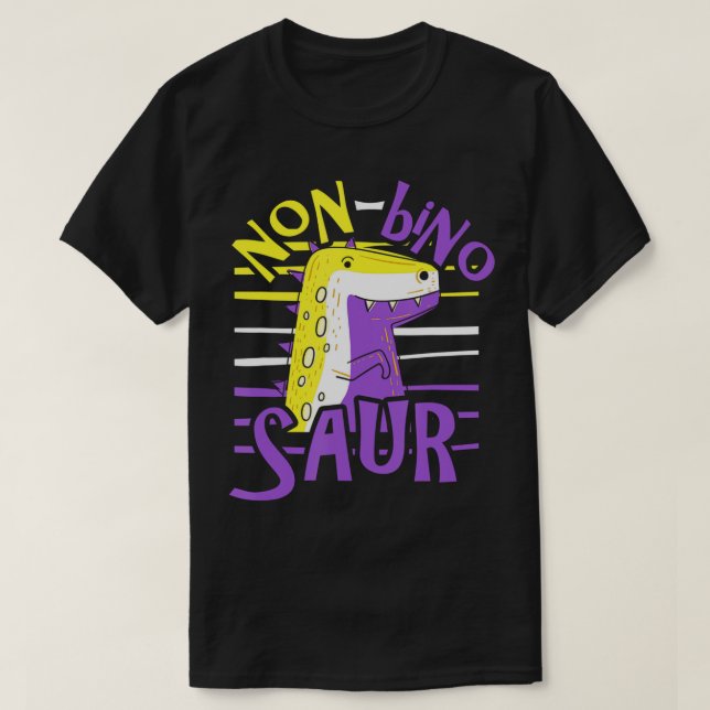 Non Binary Pride Flag Funny Dinosaur Agedner Non B T-Shirt (Design Front)