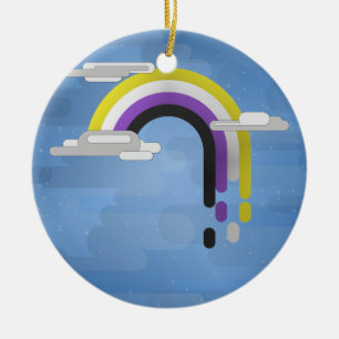 Non-Binary Pride Flag Minimalist Drip Rainbow Ceramic Ornament