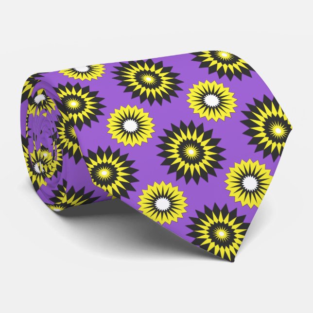Non-binary pride flag / purple flower pattern tie (Rolled)