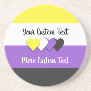 Non-binary pride flag with hearts coaster