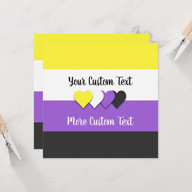 Non-binary pride flag with hearts flat cards (Front/Back In Situ)