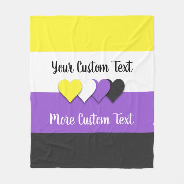 Non-binary pride flag with hearts fleece blanket (Front)