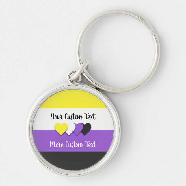 Non-binary pride flag with hearts keychain (Front)