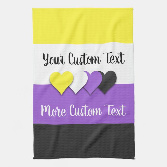 Non-binary pride flag with hearts kitchen towel (Vertical)