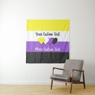 Non-binary pride flag with hearts tapestry