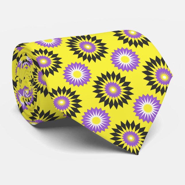 Non-binary pride flag / yellow flower pattern tie (Rolled)