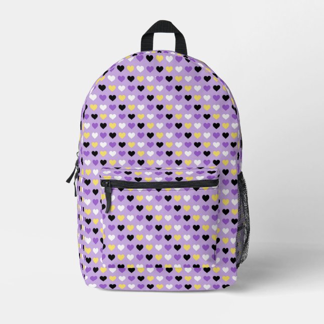 Non Binary Pride Heart Pattern Nonbinary Pride  Printed Backpack (Front)