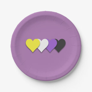 Non-binary pride hearts paper plate