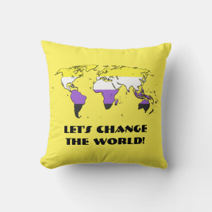 Non-Binary  Pride Map of The World Throw Pillow