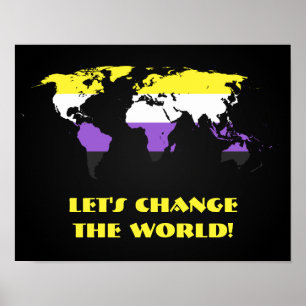 Non-Binary pride world map poster