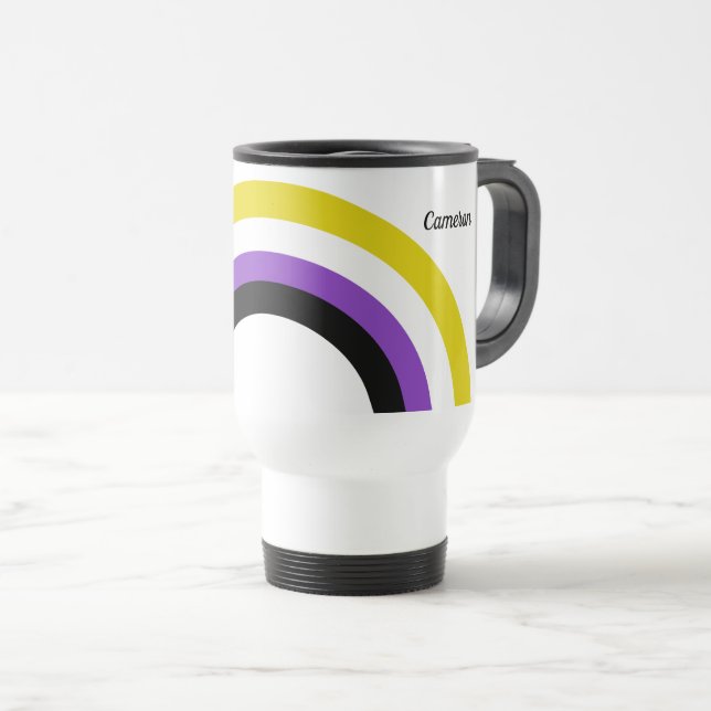 Non Binary Rainbow Pride Flag Personalized  Travel Mug (Front Right)