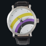 Non Binary Rainbow Pride Personalized Watch<br><div class="desc">The non binary colours of yellow,  white,  purple,  and black create the cool rainbow on this fun custom pride watch. They Them wristwatch for a nonbinary friend in the genderqueer community.</div>
