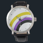 Non Binary Rainbow Pride Personalized Watch<br><div class="desc">The non binary colours of yellow,  white,  purple,  and black create the cool rainbow on this fun custom pride watch. They Them wristwatch for a nonbinary friend in the genderqueer community.</div>