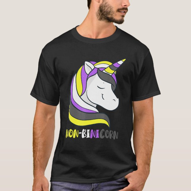 Non Binary Unicorn Smile Lgbt Nonbinary Flag Gende T-Shirt (Front)