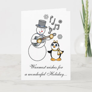Non-Denominational Holidays Snowman and Penguin Holiday Card