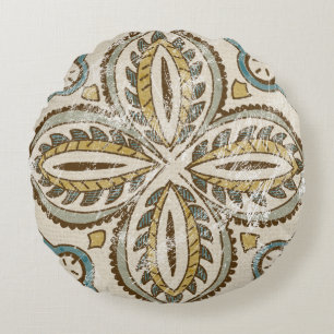 Non-Embellished Batik Square III Round Pillow