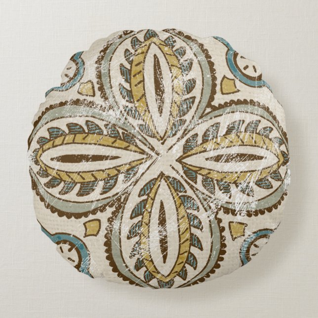 Non-Embellished Batik Square III Round Pillow (Front)