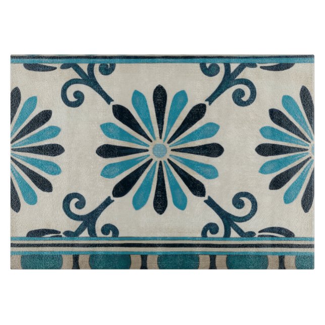 Non-Embellished Indigo Frieze II Cutting Board (Front)