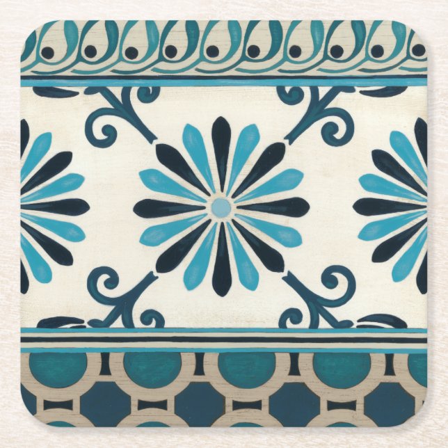 Non-Embellished Indigo Frieze II Square Paper Coaster (Front)