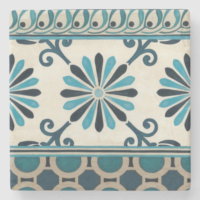 Non-Embellished Indigo Frieze II Stone Coaster (Front)