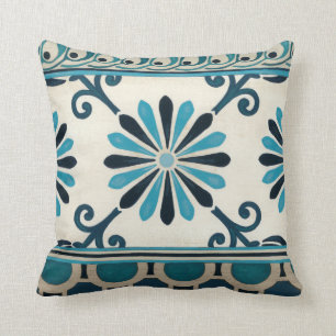 Non-Embellished Indigo Frieze II Throw Pillow