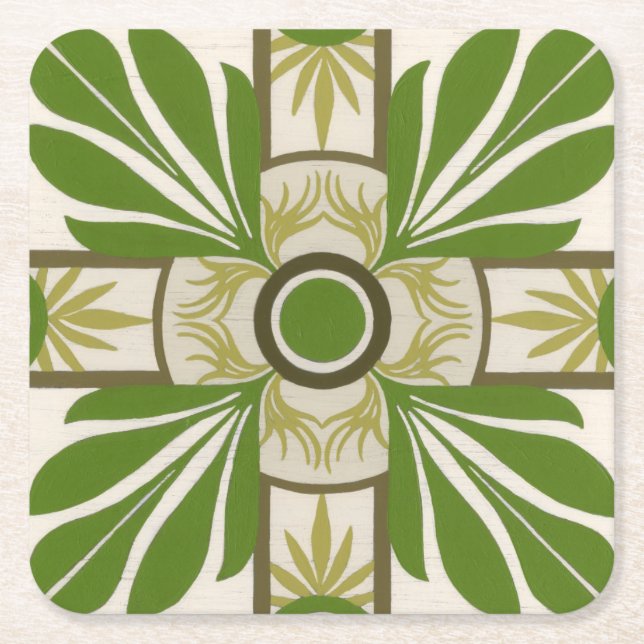 Non-Embellished Palm Motif I Square Paper Coaster (Front)