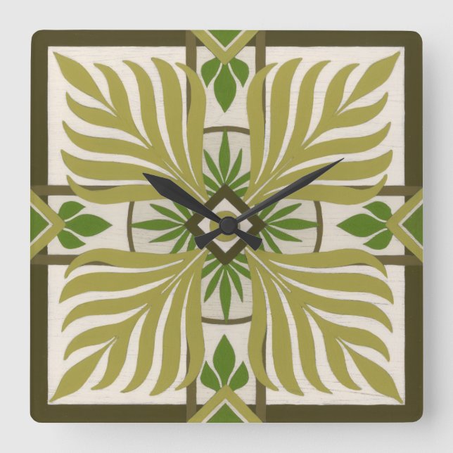 Non-Embellished Palm Motif II Square Wall Clock (Front)