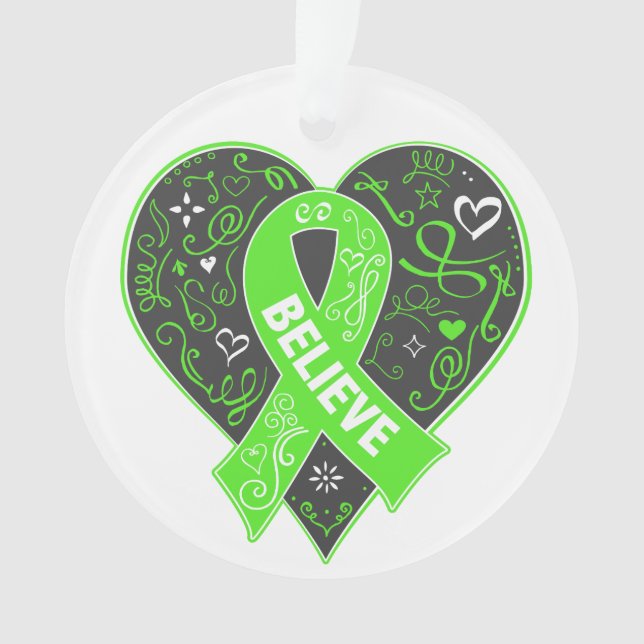 Non-Hodgkins Lymphoma Believe Ribbon Heart Ornament (Front)