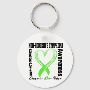 Non Hodgkins Lymphoma Brushed Heart Ribbon Keychain