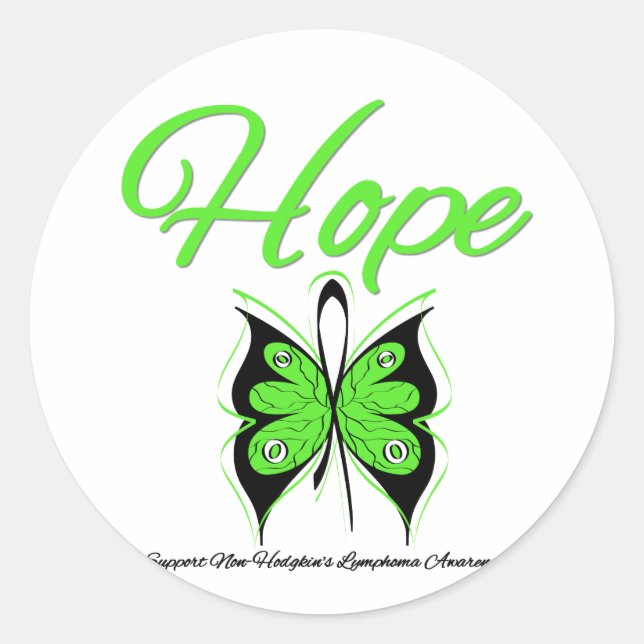Non Hodgkins Lymphoma Hope Butterfly Ribbon Classic Round Sticker (Front)