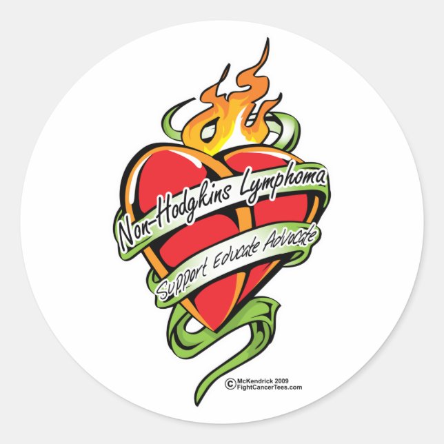 Non-Hodgkins Lymphoma Tattoo Heart Classic Round Sticker (Front)