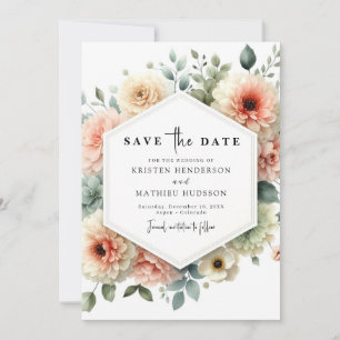 Non-Photo Botanical Pink Floral Wedding Save The Date