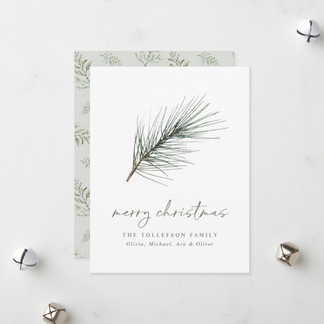 Non Photo Christmas Simple Watercolor Greenery Holiday Card (Front/Back In Situ)