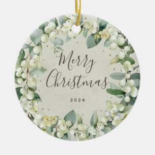 Non-Photo Custom Snowberry Christmas Ceramic Ornament