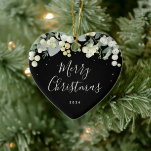 Non-Photo Custom Snowberry Christmas Heart Shaped Ceramic Ornament