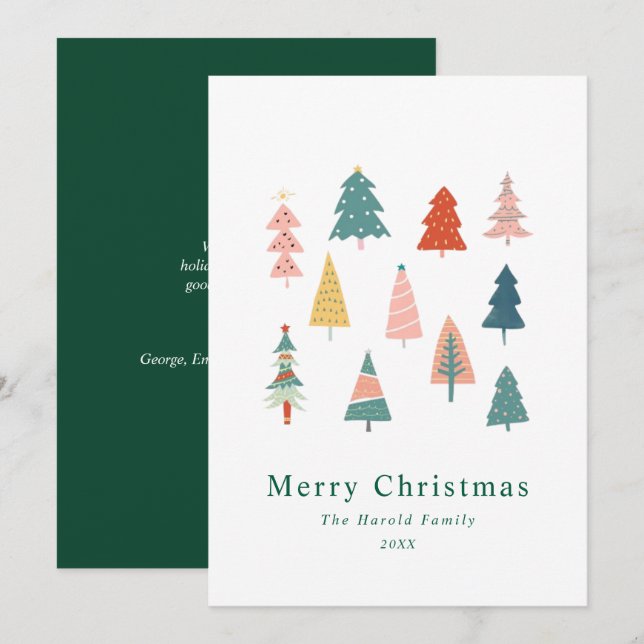 Non Photo Elegant Simple Green Christmas Trees Holiday Card (Front/Back)