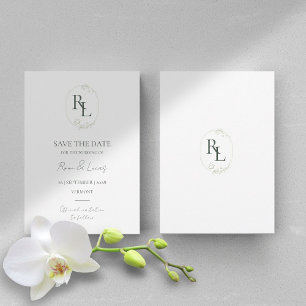 Non Photo Minimal Floral Monogram Photo Wedding Announcement